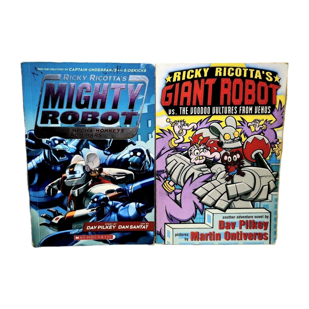Ricky Ricotta's Mighty Robot Series Adventures by Dav Pilkey Two Books